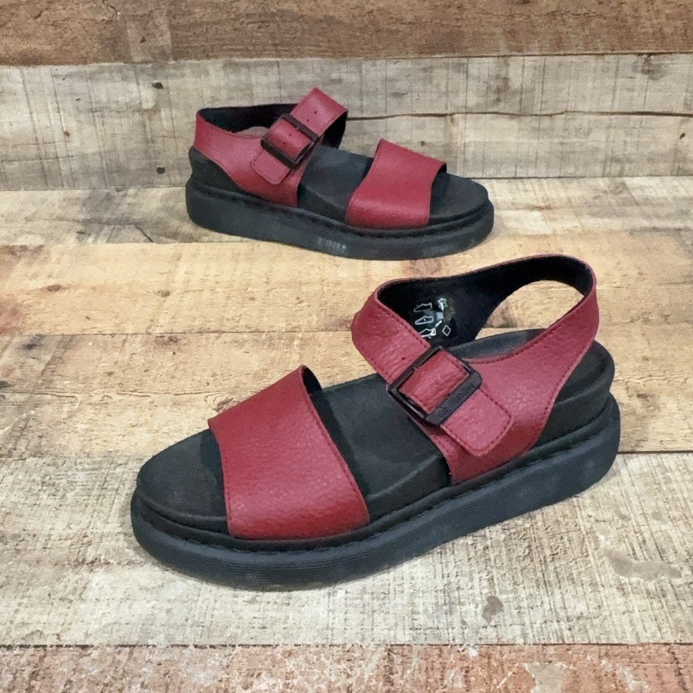 Dr. Martens Romi Sandals Womens Size 7 38 Red Leather Strappy Platform Shoes